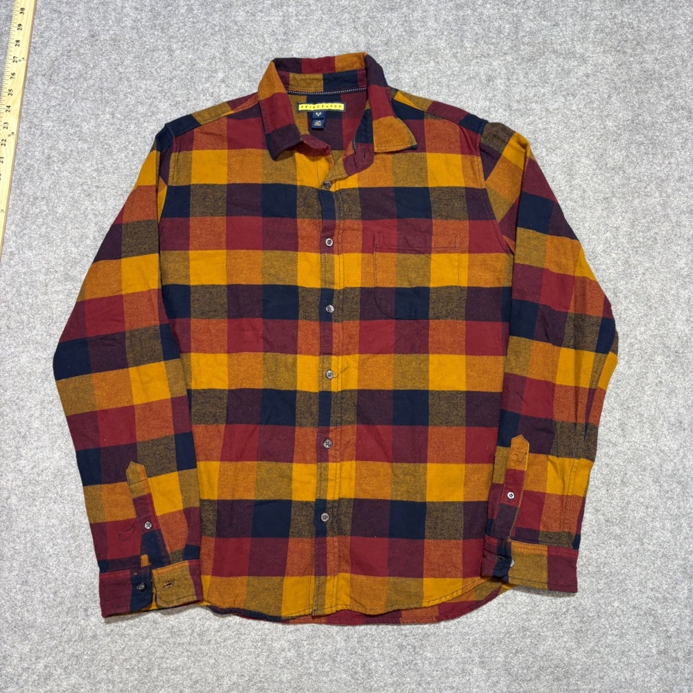 Prince & Fox M Large Plaid Flannel Shirt Yellow Red Blue Long Sleeve Button Up